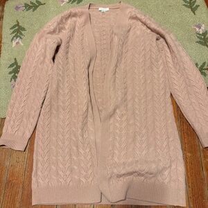 Garnet Hill Blush 100% cashmere open front Cable Knit Cardigan
